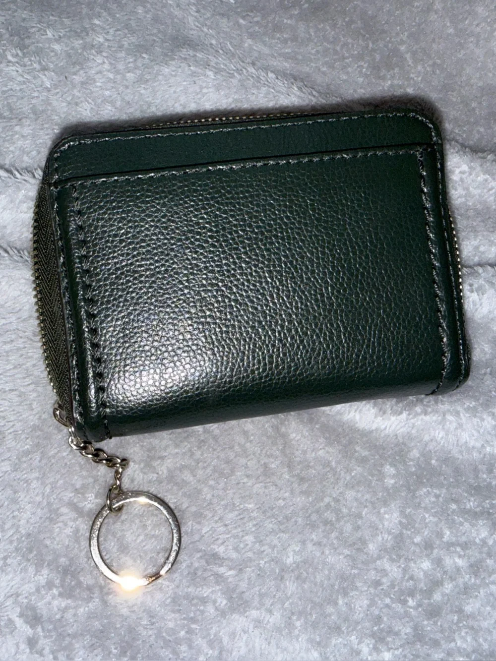 Kate Spade New York Green Leather Zip Wallet Keychain / Card Holder